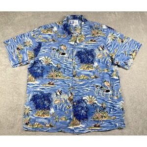 Vintage Styled By RJC Men's Island Life Print Hawaiian Shirt Blue Size XL